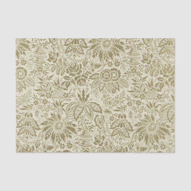 Floral Pattern Green Sage Antique Damask Tissue Paper (Front)