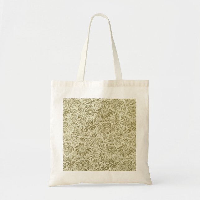 Floral Pattern Green Sage Antique Damask Tote Bag (Front)