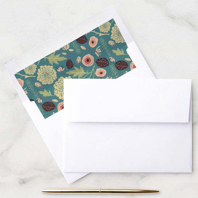 Floral Pattern Green Teal Playful Flower Mix Envelope Liner (Desk)