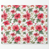 bright red tropical hibiscus flower wrapping paper, Zazzle