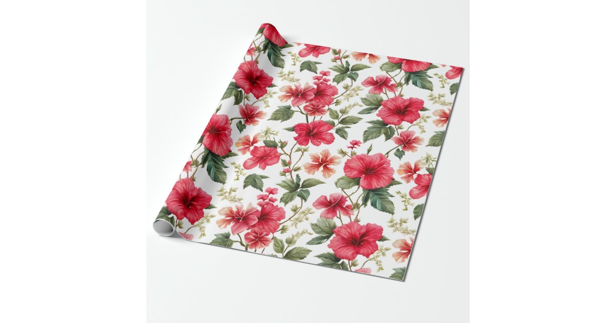 bright red tropical hibiscus flower wrapping paper, Zazzle