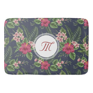 Floral Pattern Hibiscus Monogram Bath Mat