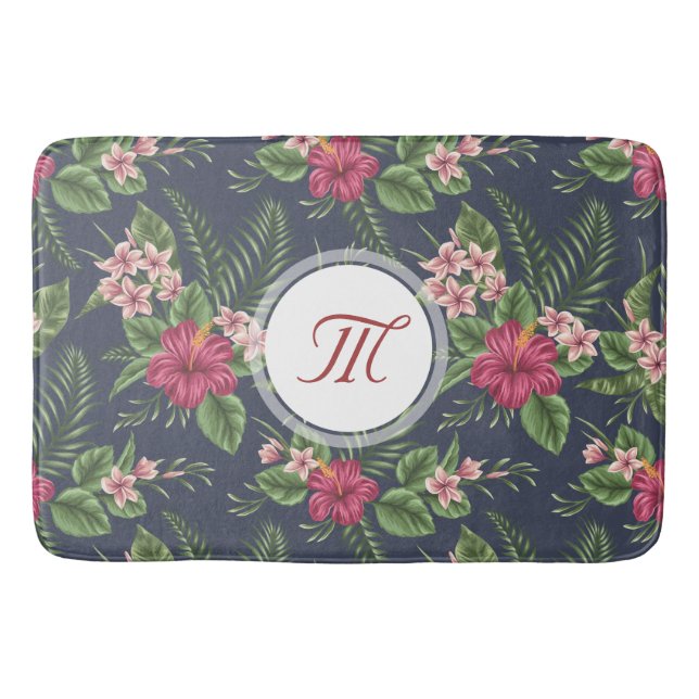 Floral Pattern Hibiscus Monogram Bath Mat (Front)
