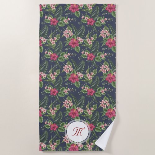 Floral Pattern Hibiscus Monogram Beach Towel