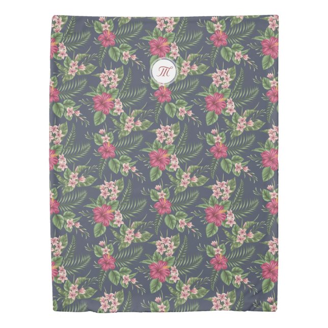 Floral Pattern Hibiscus Monogram Duvet Cover (Front)