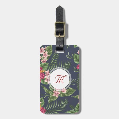 Floral pattern Hibiscus Monogram Luggage Tag