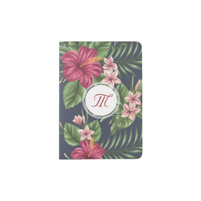 Floral Pattern Hibiscus Monogram Passport H Passport Holder (Front)