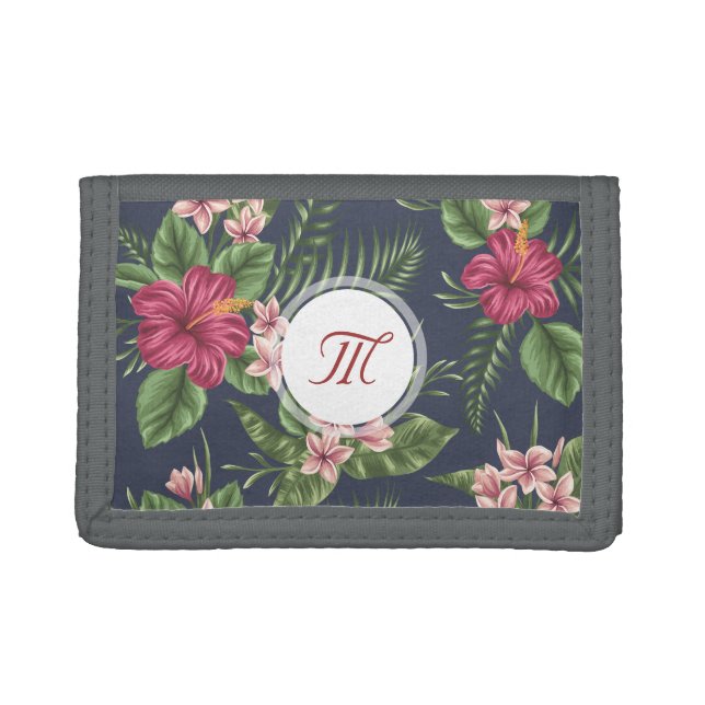 Floral Pattern Hibiscus Monogram W Tri-fold Wallet (Front)