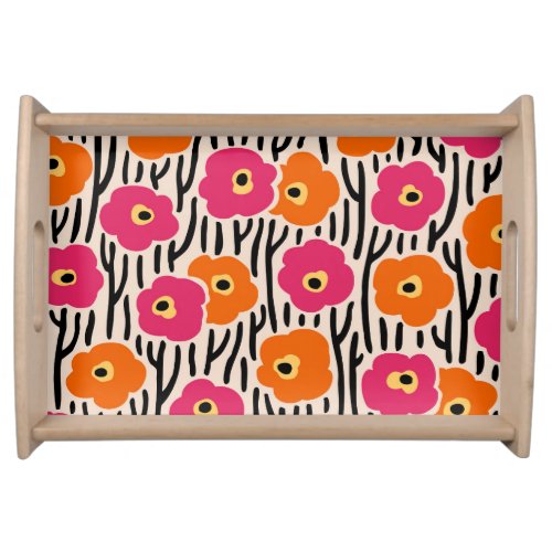 Floral Pattern Hot Pink and Orange Serving Tray