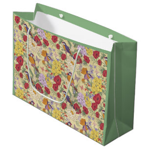 Floral Pattern Hydrangea Lilac Bluebell Birds Large Gift Bag