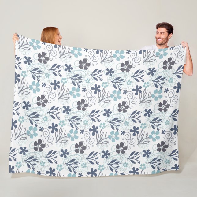 Floral Pattern in blue and turquoise Fleece Blanket (In Situ)