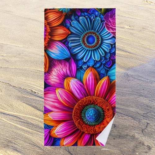 Floral pattern in boho style beach towel