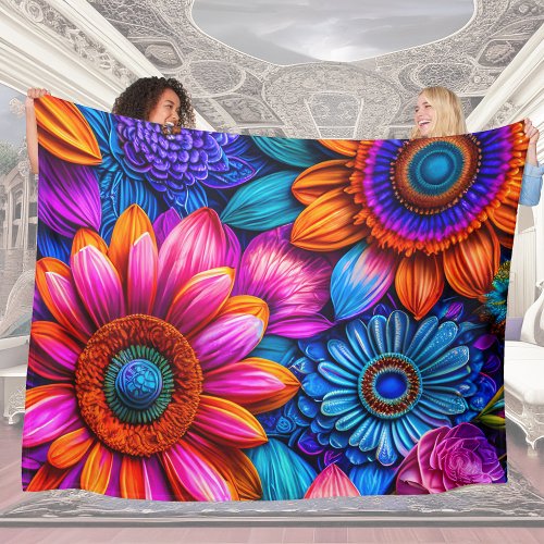 Floral pattern in boho style fleece blanket