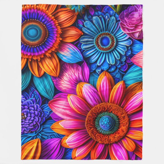 Floral pattern in boho style fleece blanket (Front)