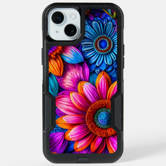 Floral pattern in boho style iPhone 15 plus case (Back)