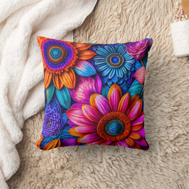 Floral pattern in boho style throw pillow (Blanket)