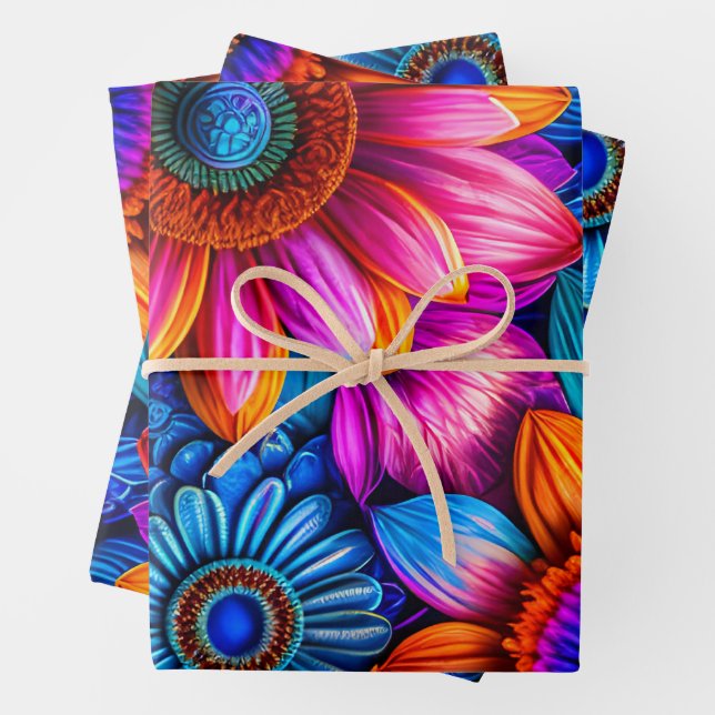Floral pattern in boho style wrapping paper sheets (In situ)