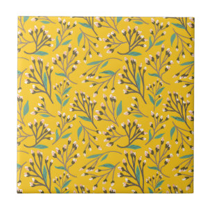 Floral Pattern in  delicate branches and buds Ceramic Tile