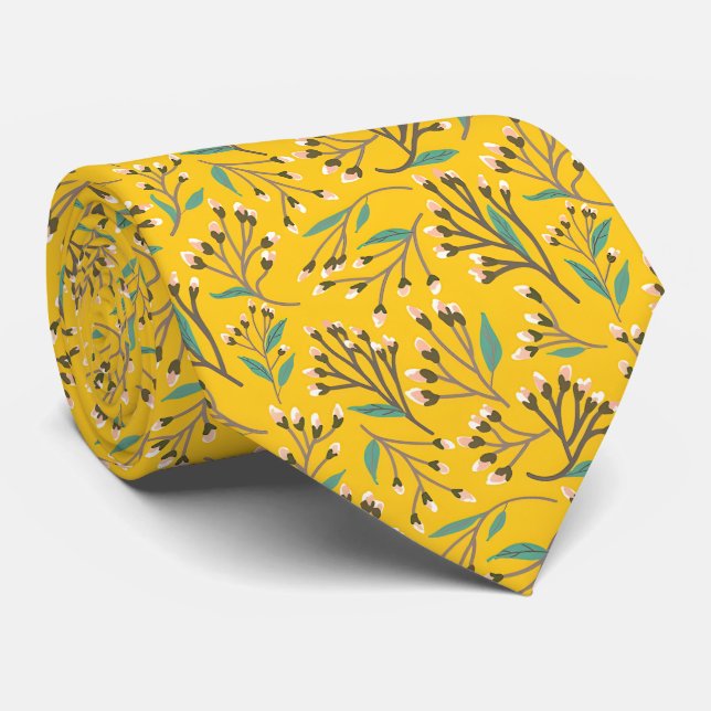 Floral Pattern in  delicate branches and buds Neck Tie (Rolled)