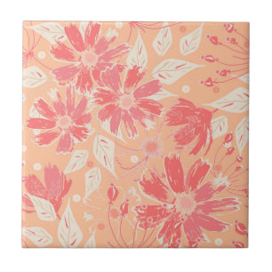 Floral pattern in fashionable peach shades ceramic tile
