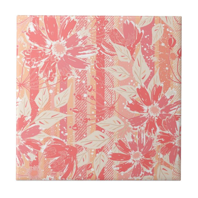 Floral pattern in fashionable peach shades ceramic tile (Front)