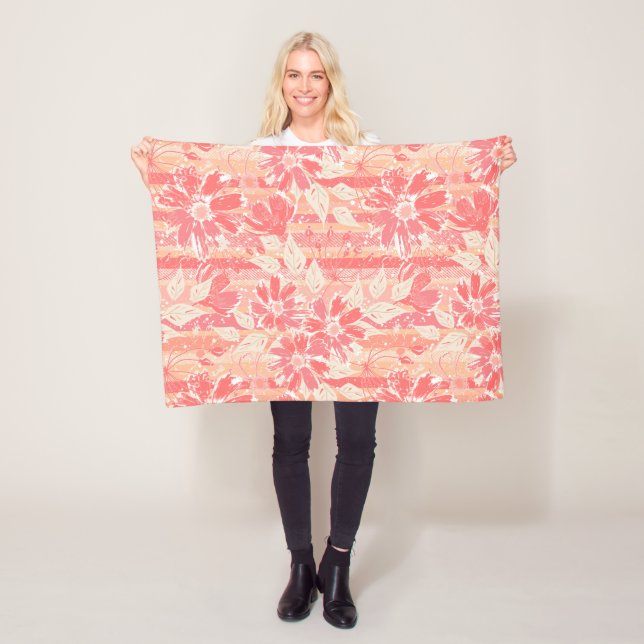 Floral pattern in fashionable peach shades fleece blanket (In Situ)