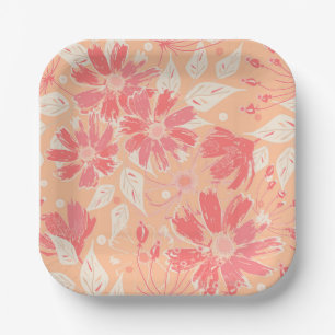 Floral pattern in fashionable peach shades paper plates
