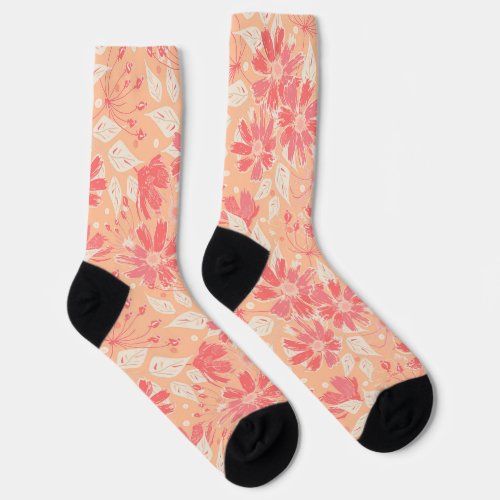 Floral pattern in fashionable peach shades socks