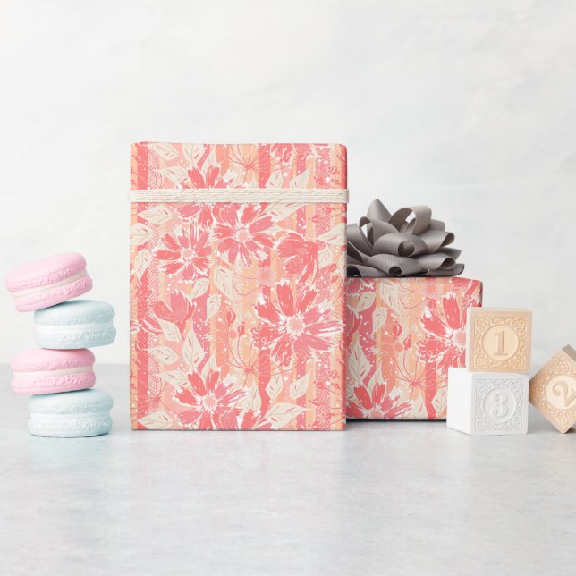 Floral pattern in fashionable peach shades wrapping paper (Baby Shower)