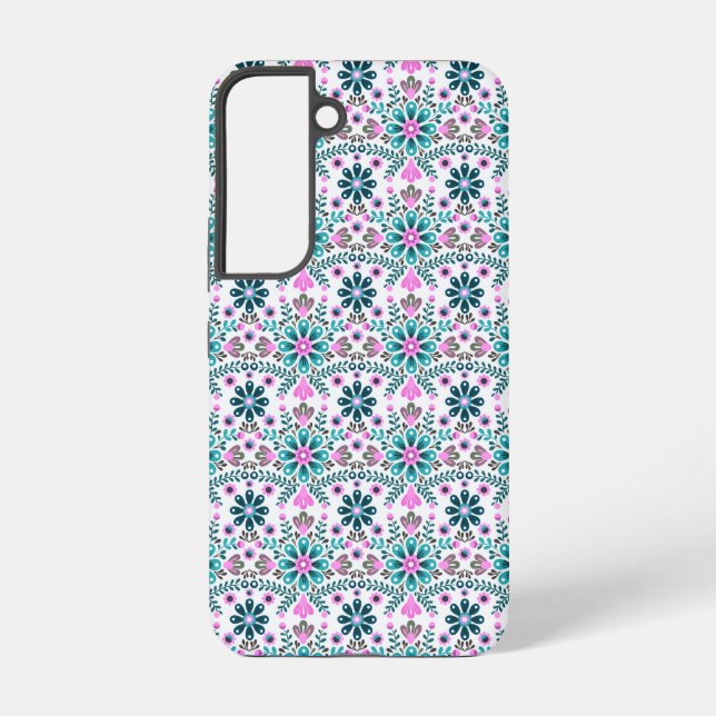 Floral Pattern in Hibiscus and Turquoise Samsung Galaxy Case (Back)
