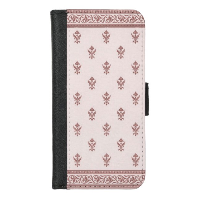 Floral Pattern In Mushroom Pink iPhone Wallet Case (Front)