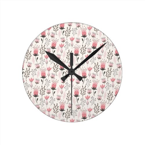 Floral pattern in Pink and Magenta Round Clock