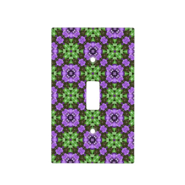 Floral Pattern in Purple and Green Light Switch Cover (Front)