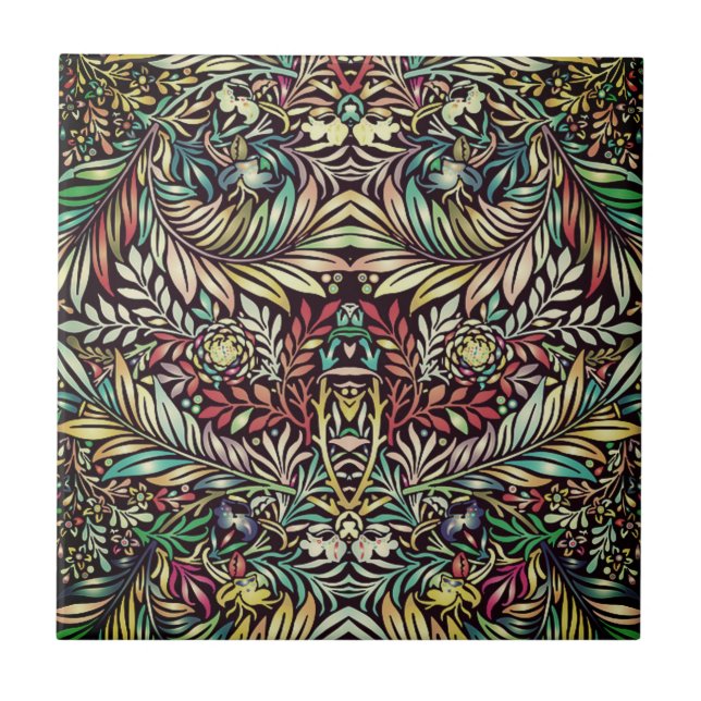 Floral Pattern in Retro Colors, Antique Style Vect Ceramic Tile (Front)