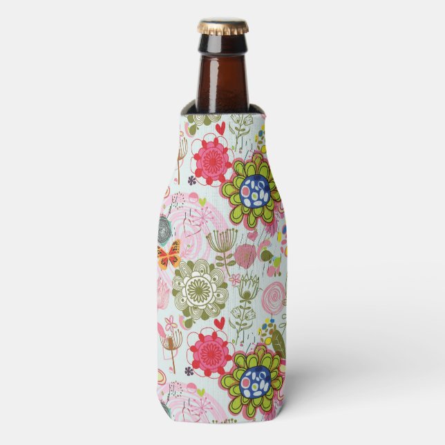 Floral pattern in retro style 2 bottle cooler (Bottle Front)