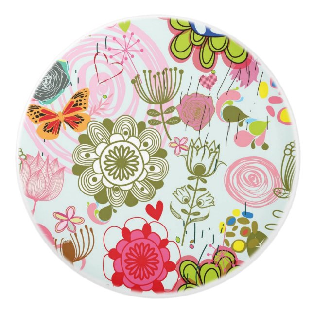 Floral pattern in retro style 2 ceramic knob (Front)