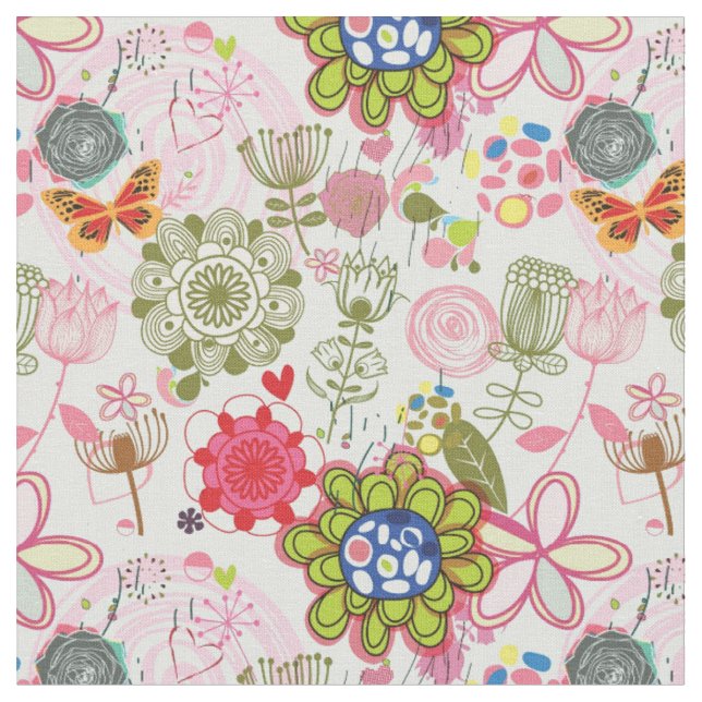 Floral pattern in retro style 2 fabric (Close Up)