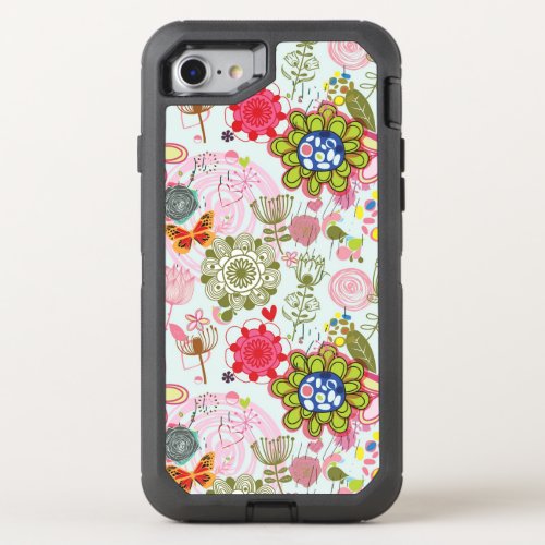 Floral pattern in retro style 2 OtterBox defender iPhone SE87 case