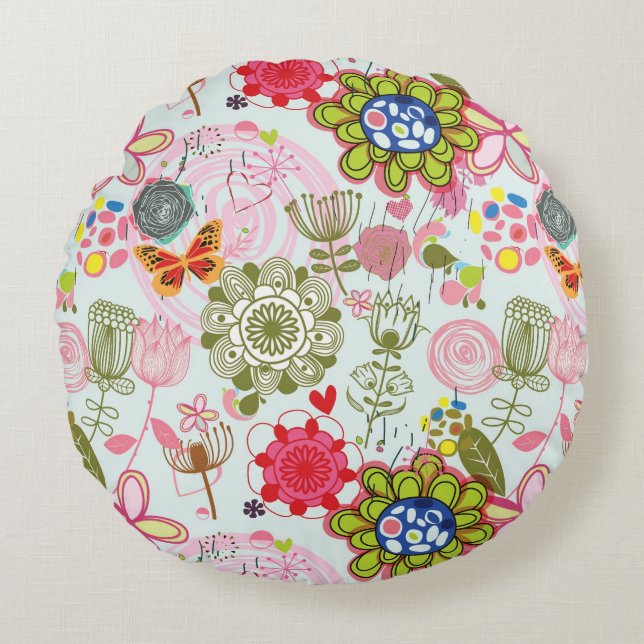 Floral pattern in retro style 2 round pillow (Front)