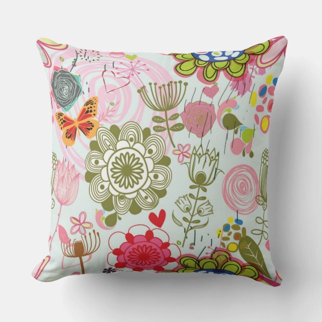 Floral pattern in retro style 2 throw pillow (Front)