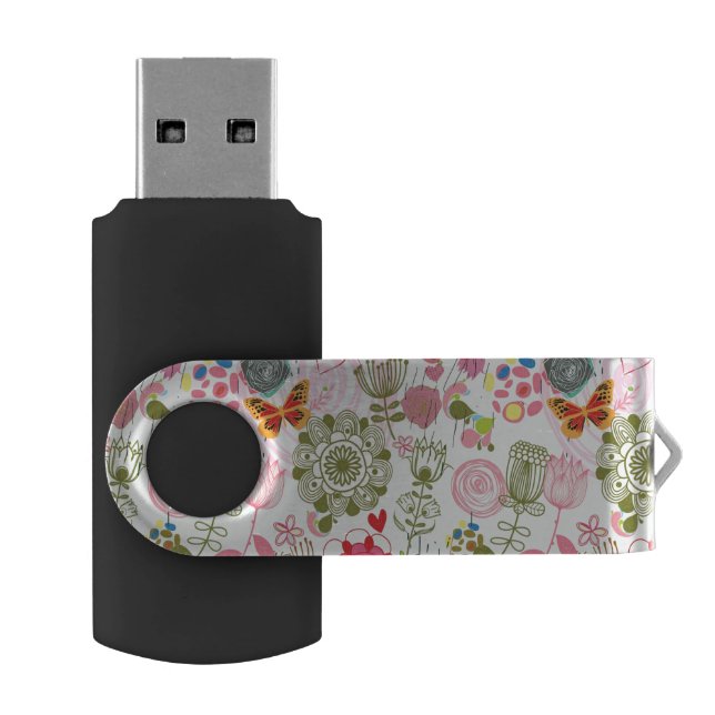 Floral pattern in retro style 2 USB flash drive (Opened)