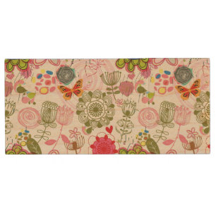 Floral pattern in retro style 2 wood USB flash drive