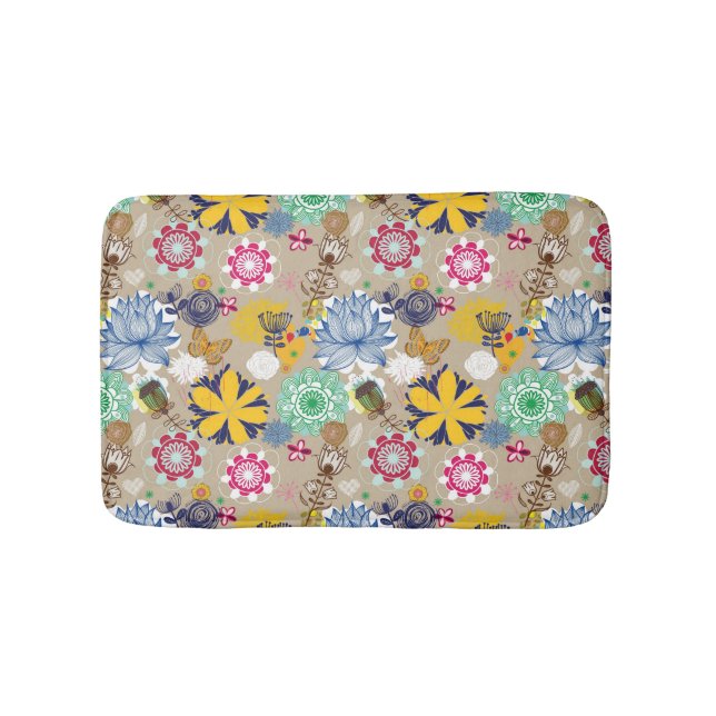 Floral pattern in retro style 3 bath mat (Front)