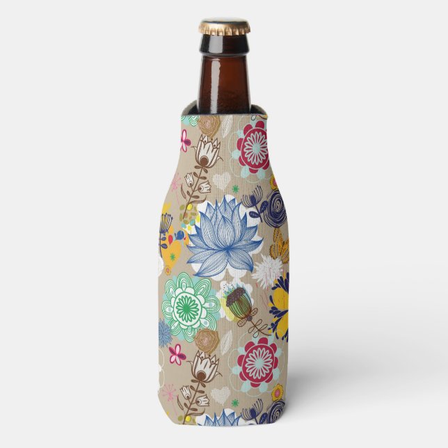 Floral pattern in retro style 3 bottle cooler (Bottle Front)