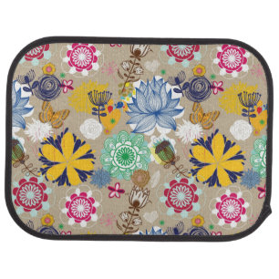 Floral pattern in retro style 3 car mat