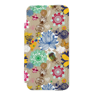 Floral pattern in retro style 3 wallet case for iPhone SE/5/5s