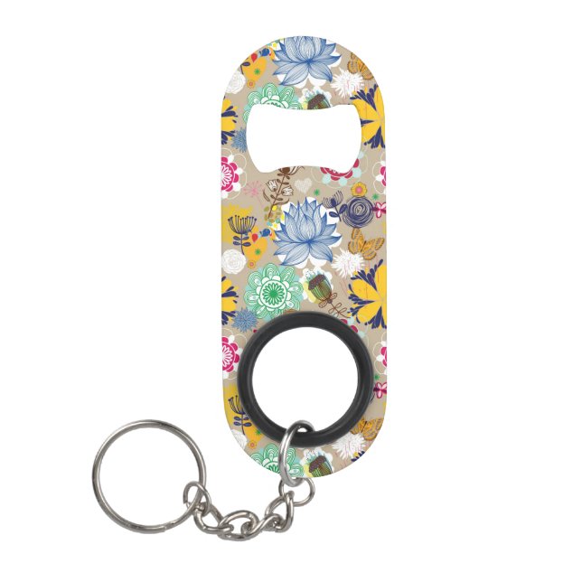 Floral pattern in retro style 3 keychain bottle opener (Front)