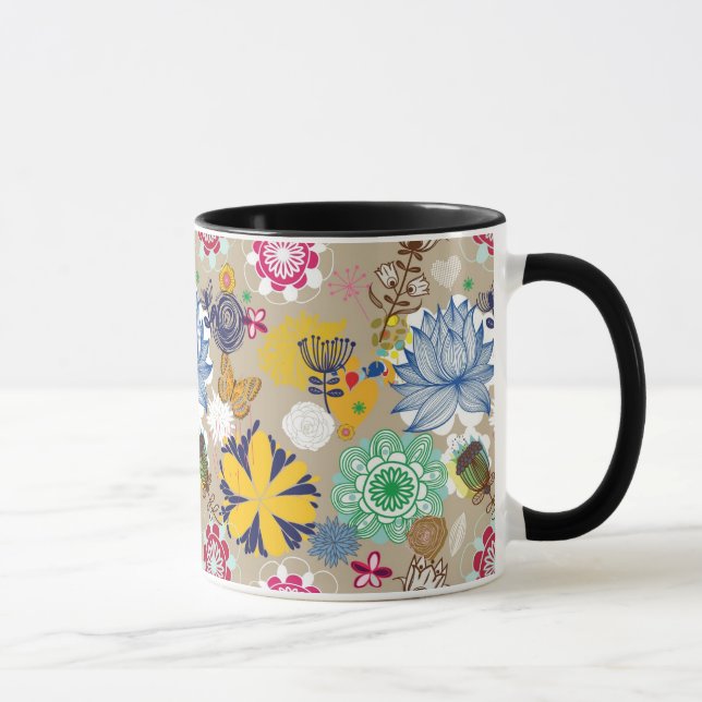 Floral pattern in retro style 3 mug (Right)