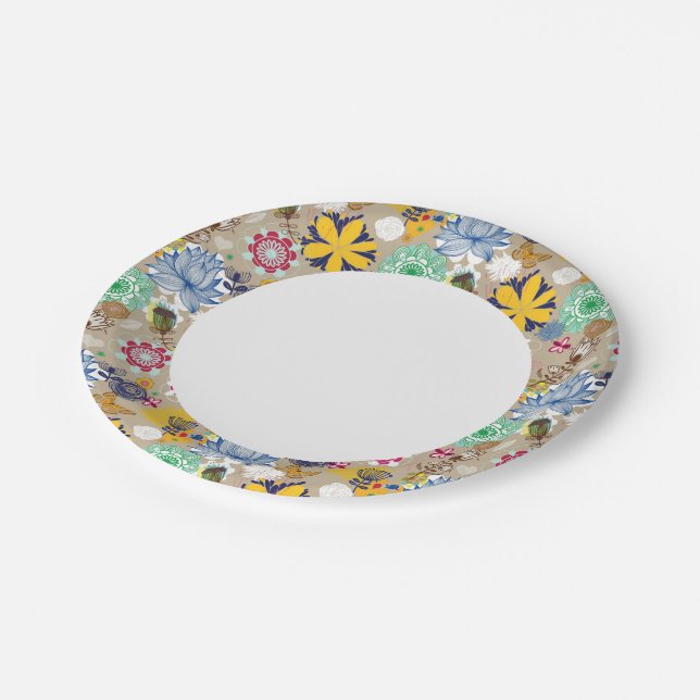 Floral pattern in retro style 3 paper plates (Angled)