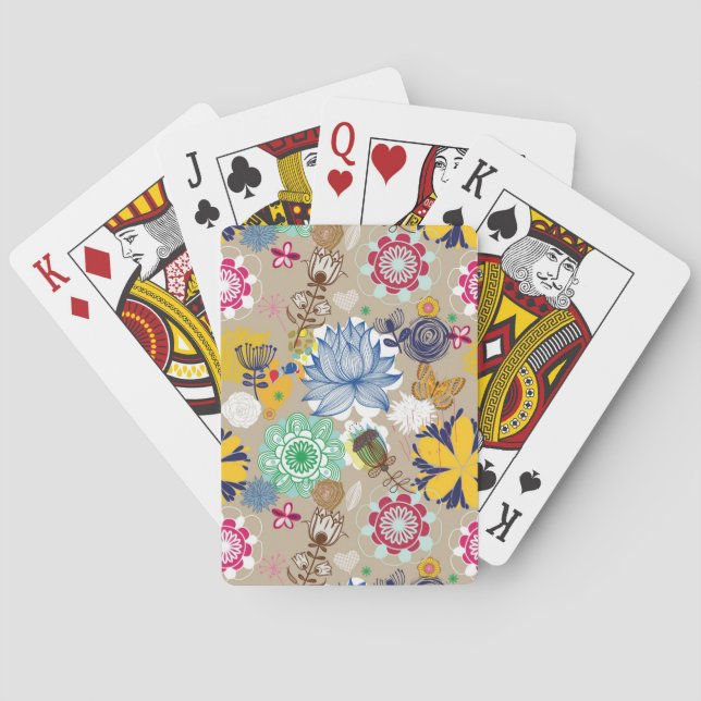 Floral pattern in retro style 3 poker cards (Back)